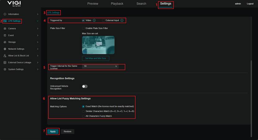 Show more settings of LPR.