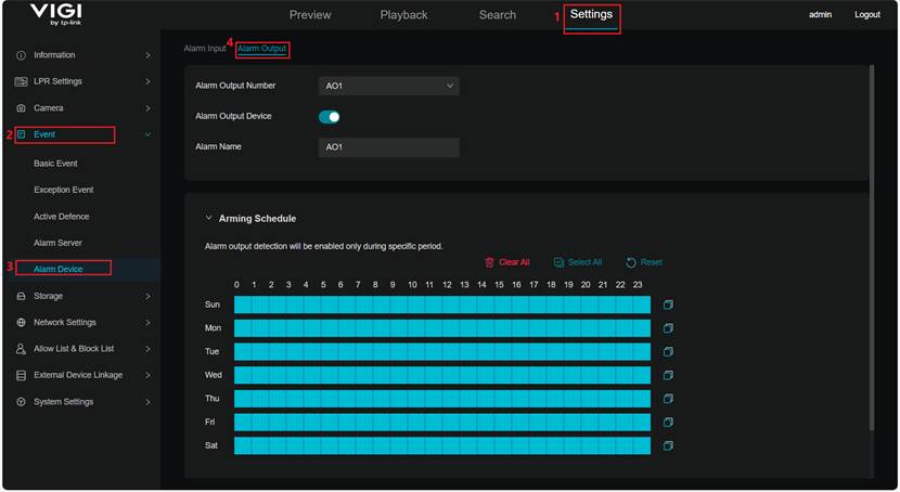 Show path of alarm out settings.