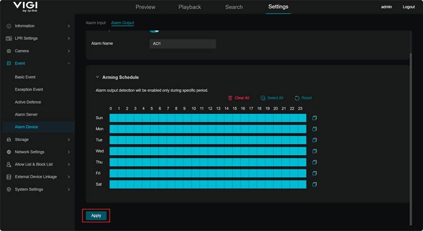 Show apply button for above settings.