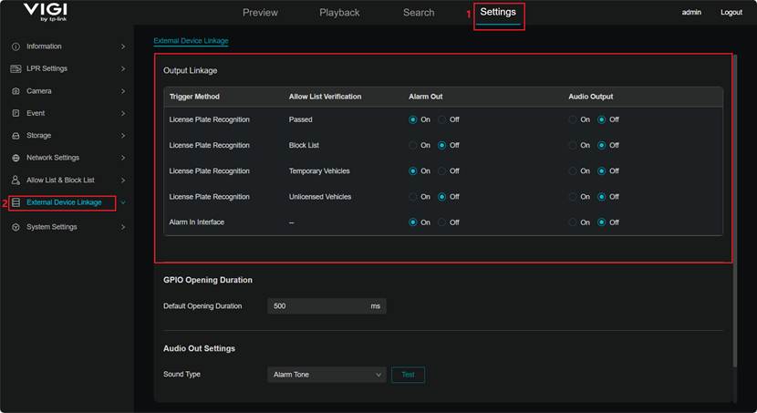 Show rules of configure External Device Linkage.