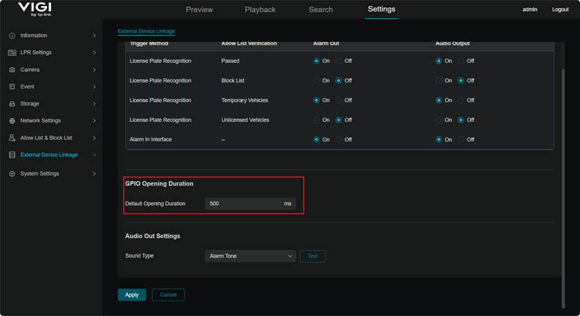 Show settings of Default Opening Duration.