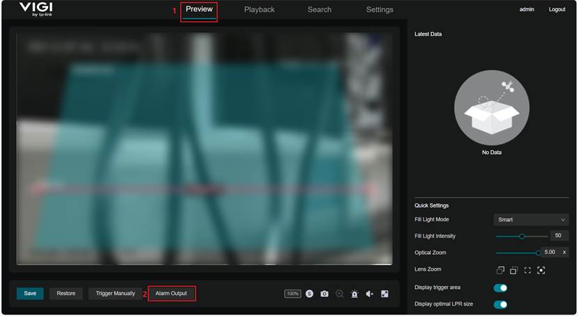 Show Alarm Output button.