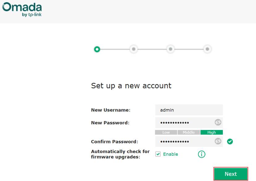 Configuring a new account for the Omada EAP.