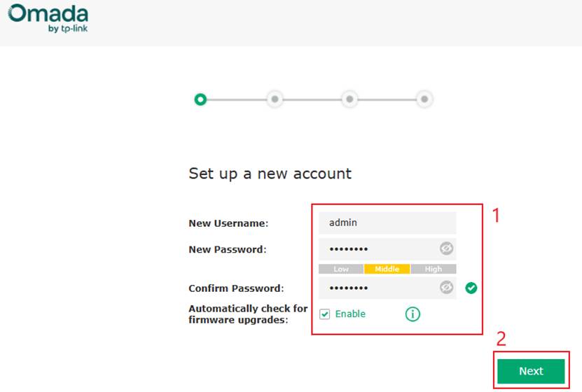 Configuring a new account for the Omada EAP.