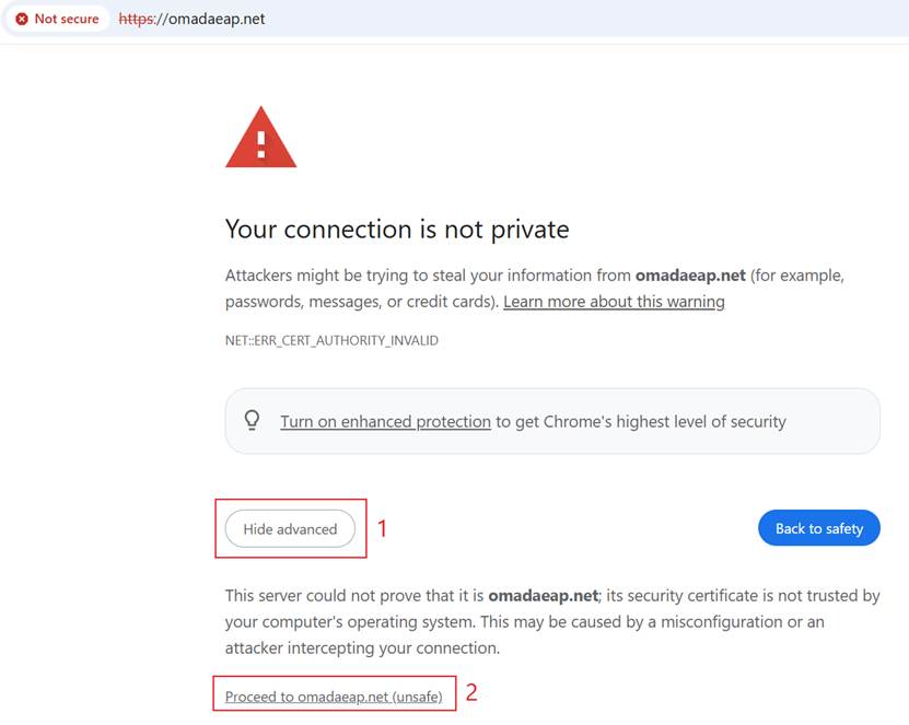  An SSL certificate warning message.