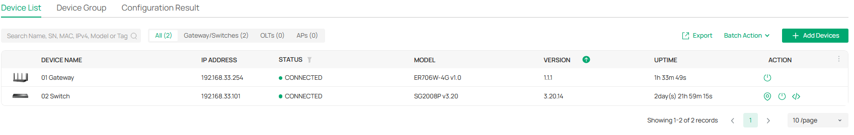 screenshots of a Windows-based computer showing the success of adopting the Omada gateway to an existing controller.