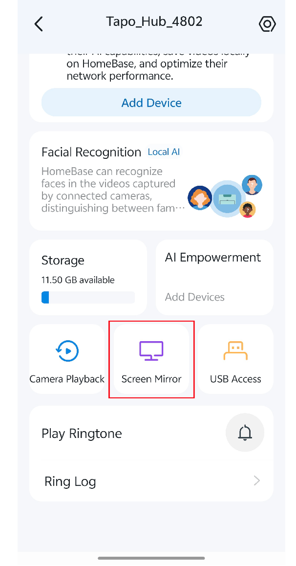 The location “Screen Mirror” in app.