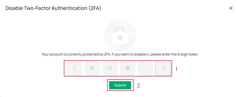 Enter the 6-digit token to disable 2FA.