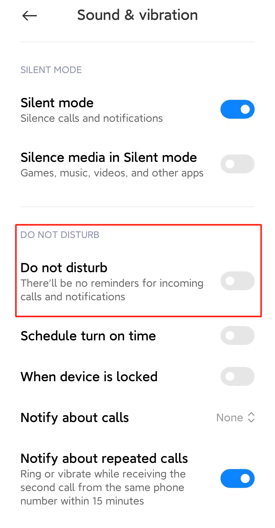 Disable "Do Not Disturb" option on Android.