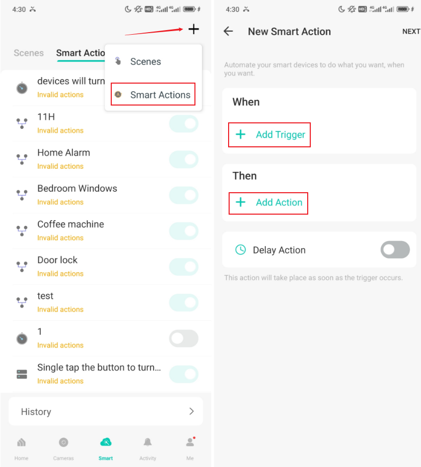 Add Smart Actions in Kasa App.