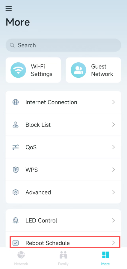 Go to More tab, hit Reboot Schedule option.
