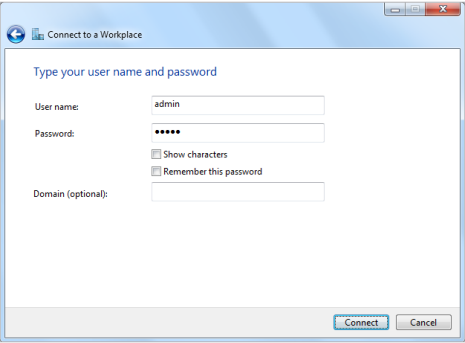 The guide for entering the User name and Password for VPN connection.
