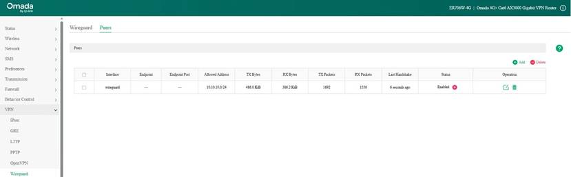 Show the Wireguard VPN tunnel on Omada gateway