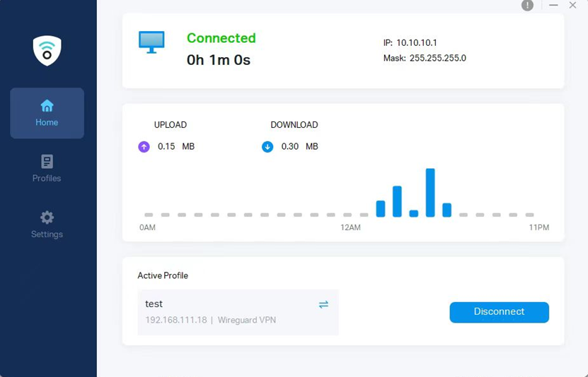 WireGuard VPN connection status on Omada VPN client software