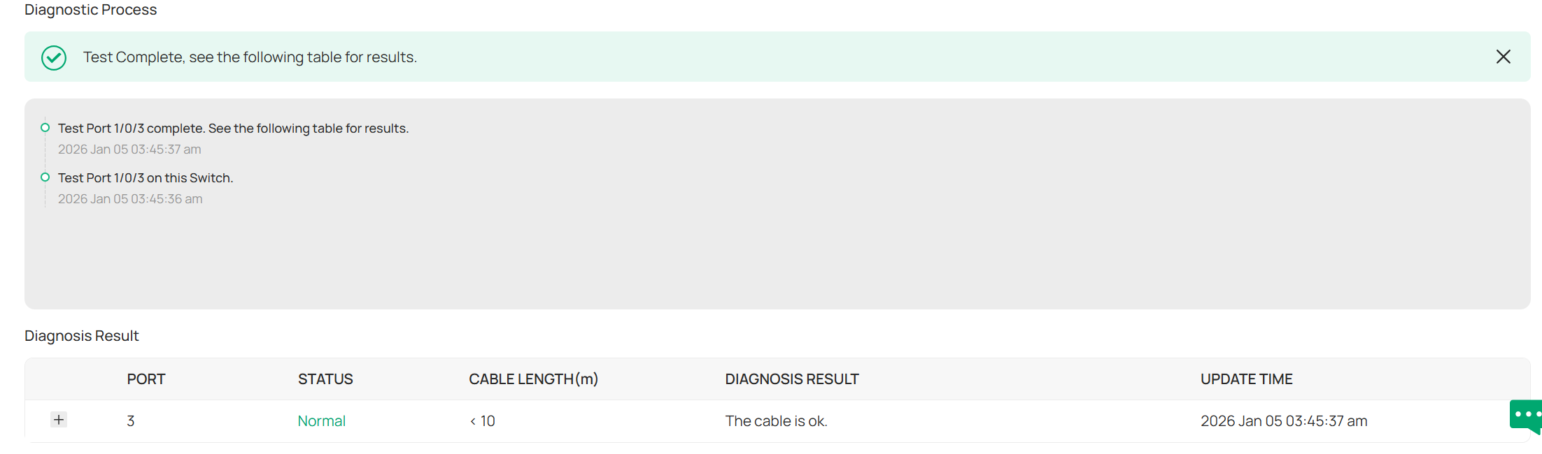 The Cable Test process page.