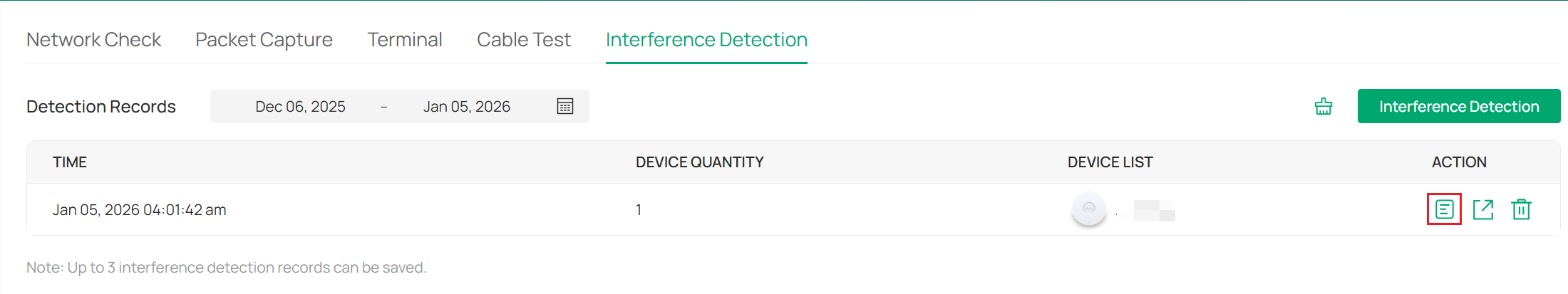 The Detection Records page.