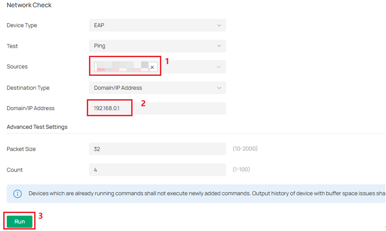 The Ping tool configuration page.