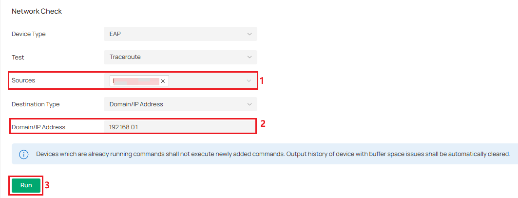 The Traceroute tool configuration page.