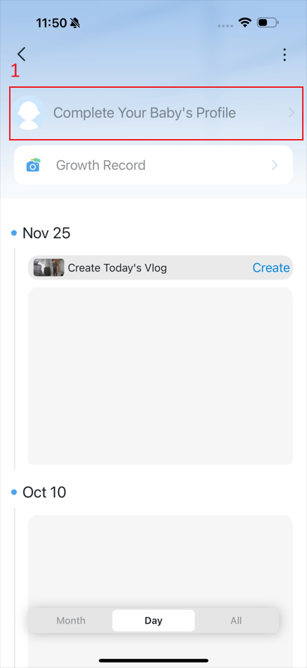 The location “Complete Your Baby’s Profile”.