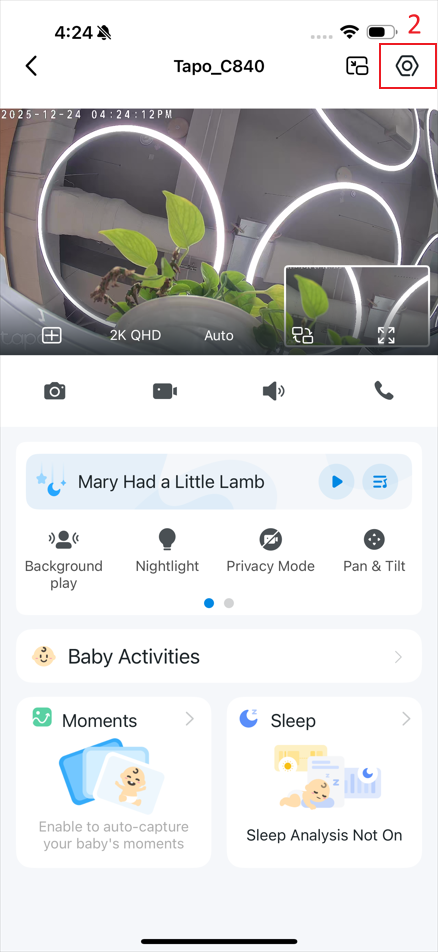 The location “gear icon” in the app.