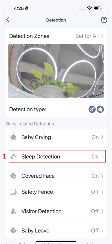 The location “Sleep Detection” on the detection page.