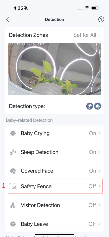 The location “Safety Fence” on the detection page.