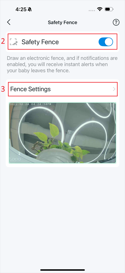 The location where you can enable/disable “Safety Fence” and the location “Fence Settings”.