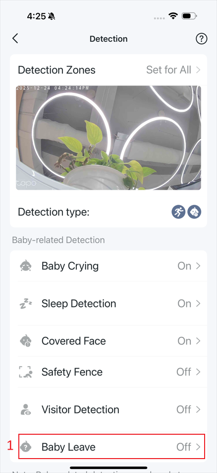 The location “Baby Leave” on the detection page.