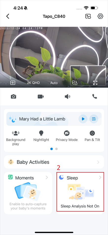 The location “Sleep” on the live view page.