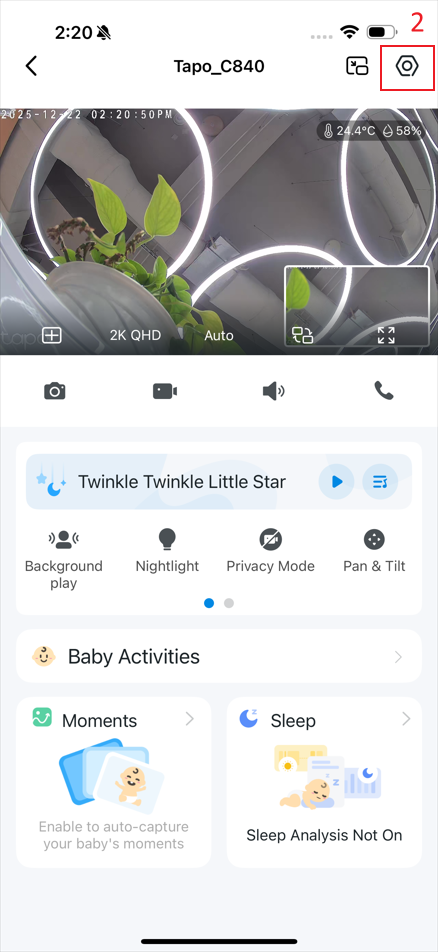 The location “gear icon” in the app.