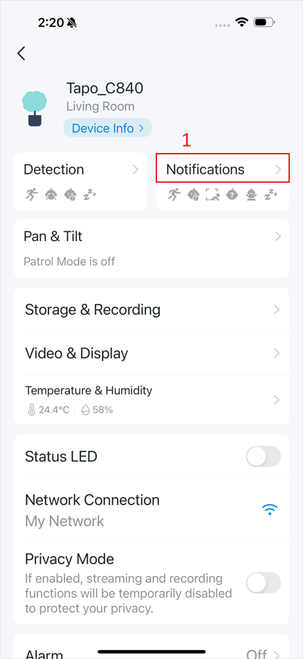 The location “Notifications” on the settings page.