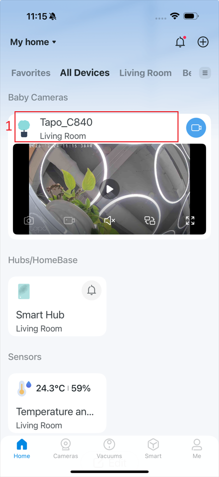 The location “device card” in the app.