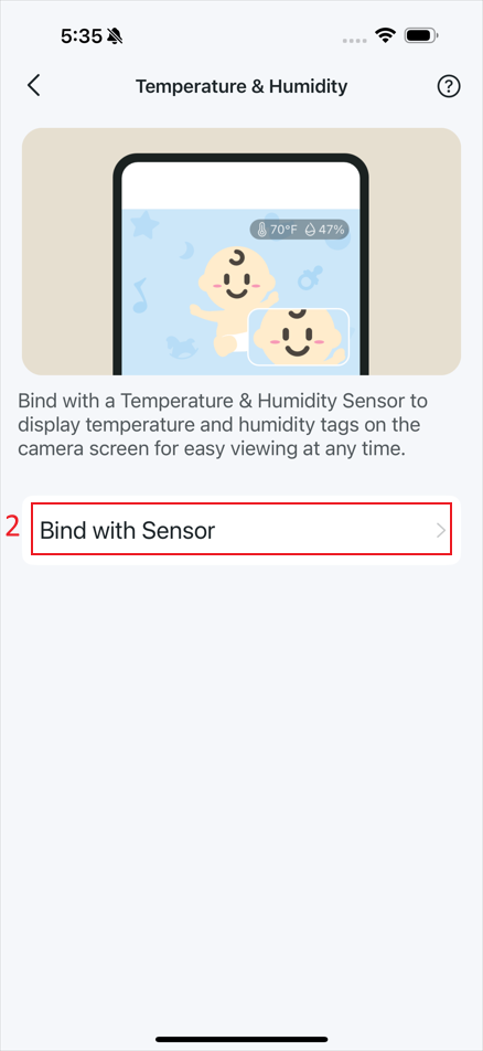The location “Bind with Sensor” on the Temperature & Humidity page.