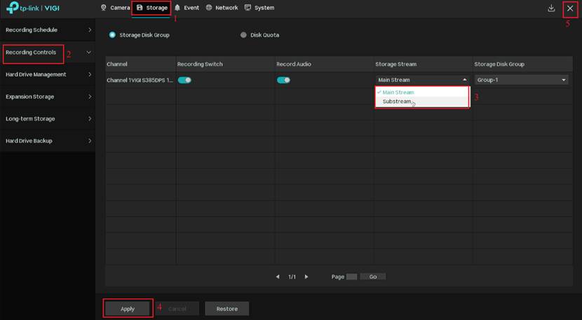Change the Storage Stream from Main Stream to Substream