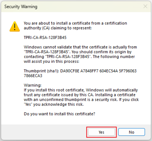 A Security Warning page. 