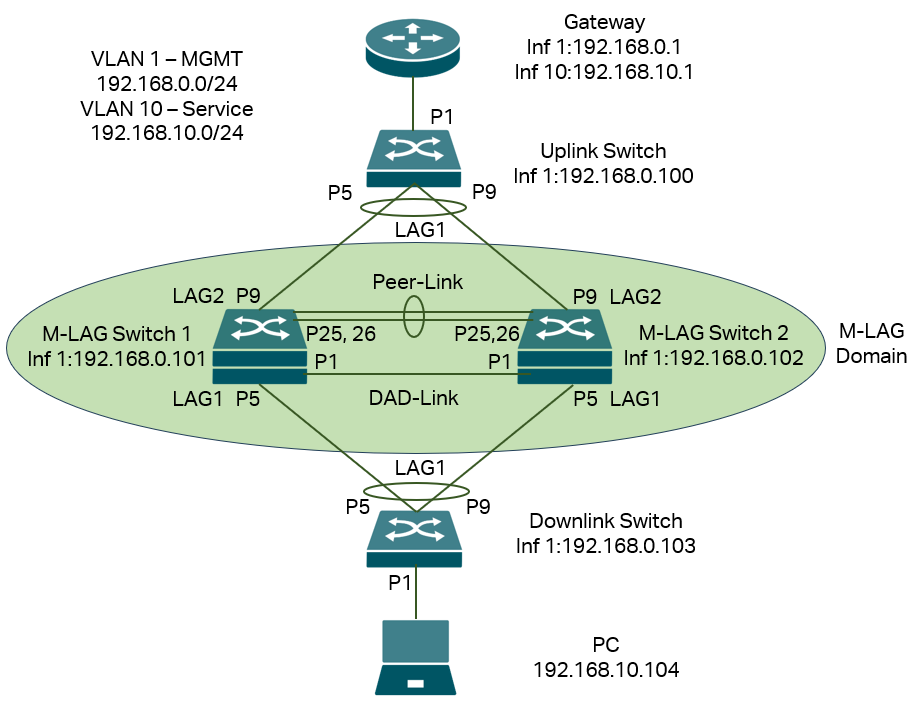 The topology for M-LAG system handling only layer 2 forwarding.