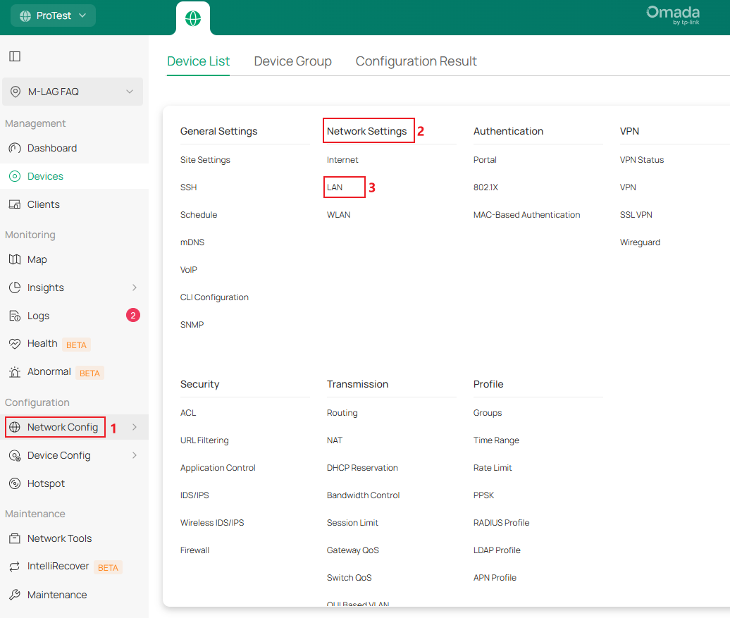 Show the process of entering LAN network configuration page.