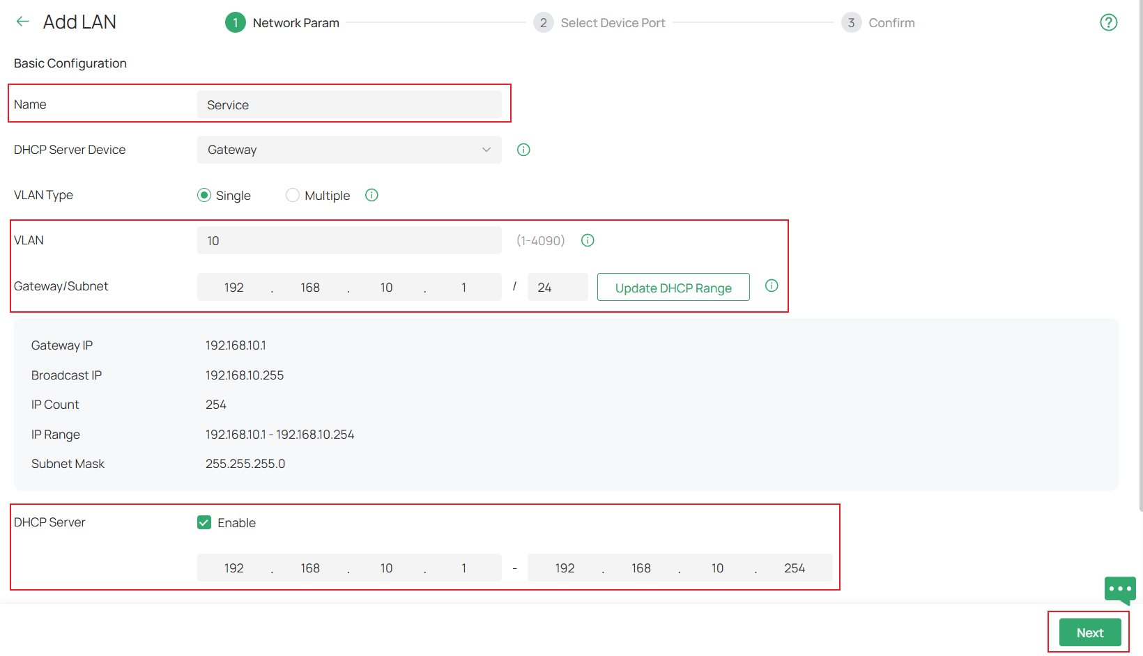 Show the process of creating LAN network configuration page.