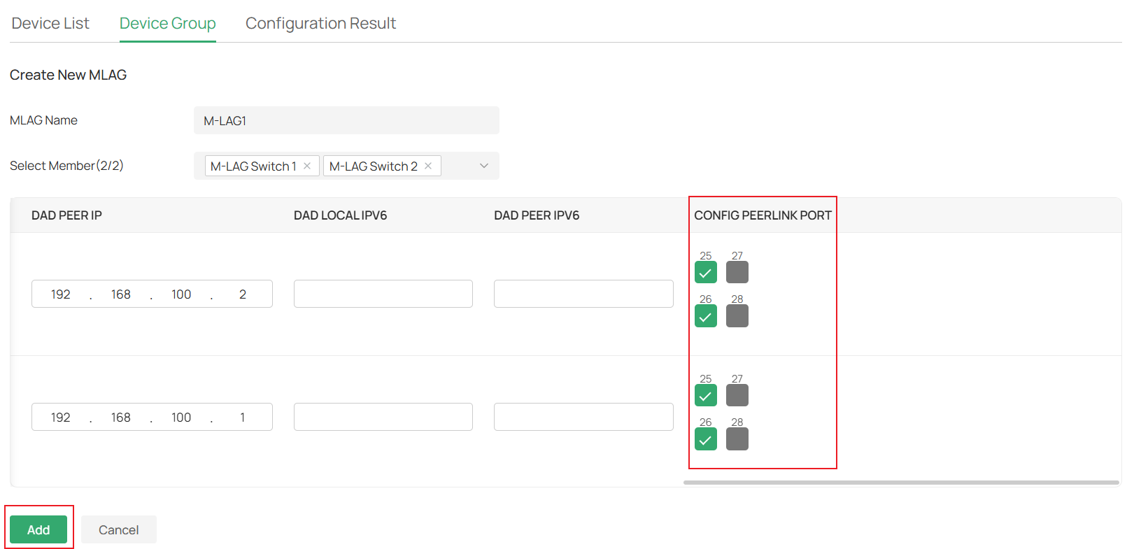 Show the M-LAG configuration page.