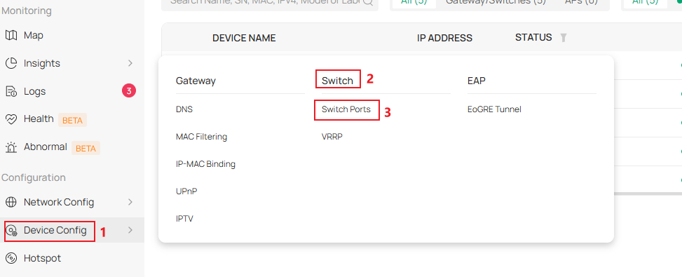 Show the process of entering switch port VLAN configuration page.