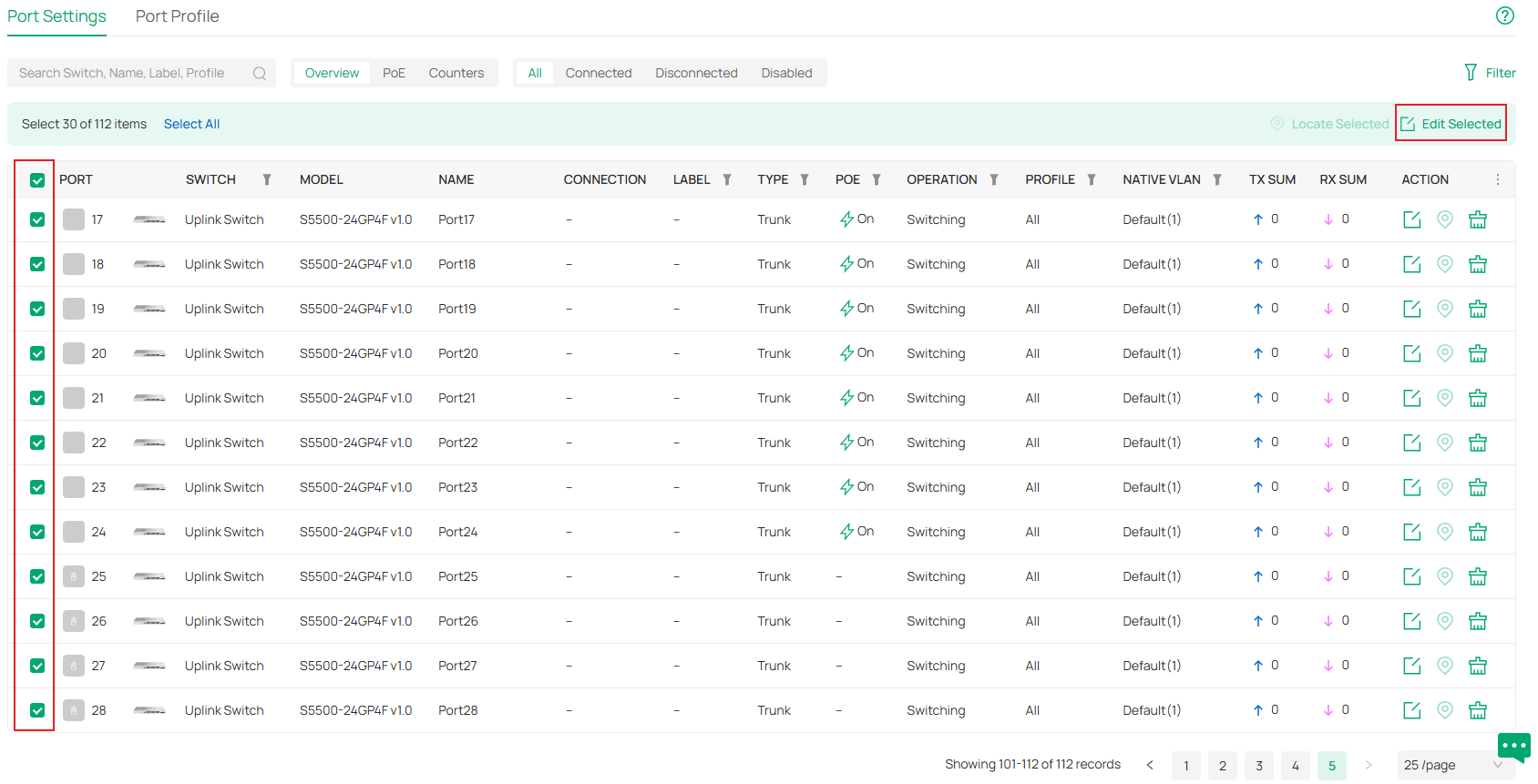 Show the switch port VLAN configuration page.