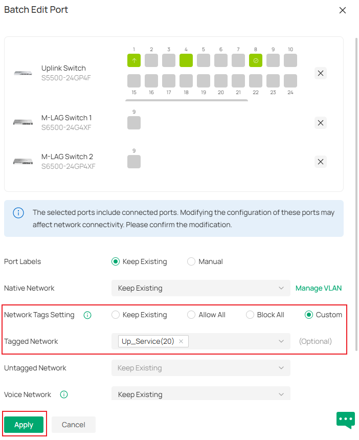 Show the batch edit switch port VLAN page.
