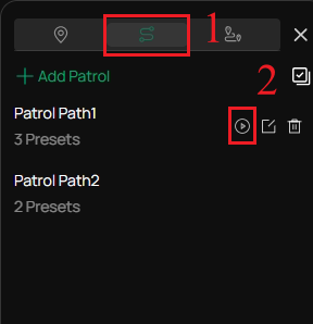 Click call button, then the camera patrols following the configured path.