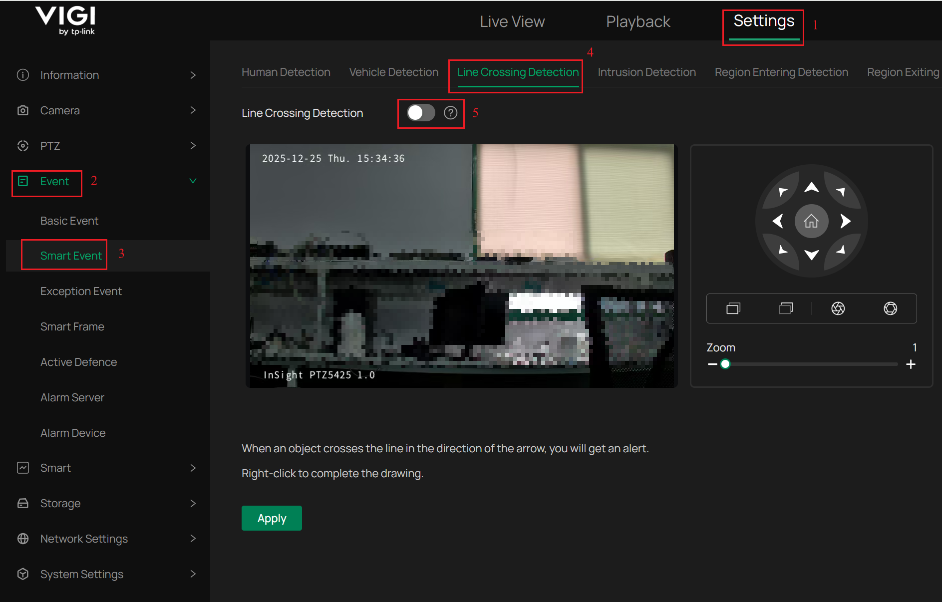 Enable line crossing detection.