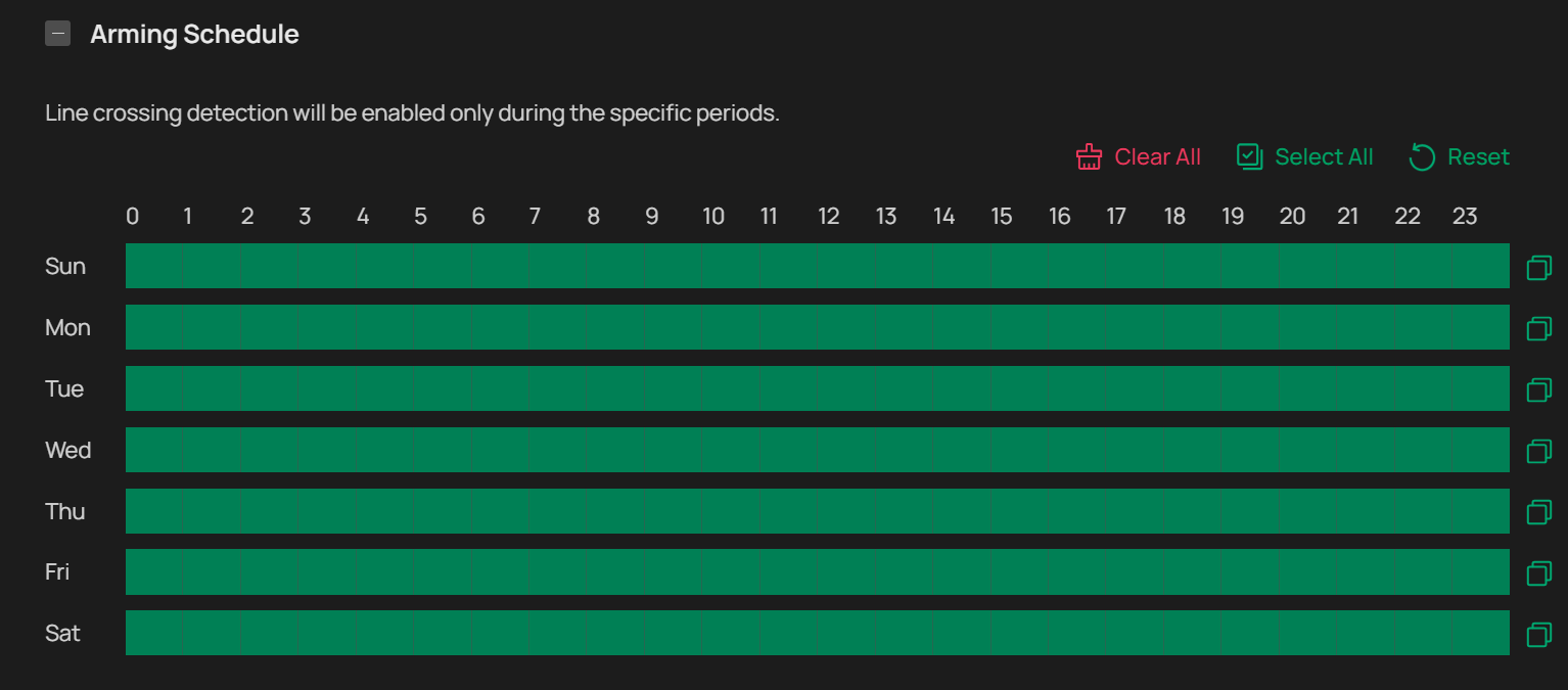 Configure the arming schedule.