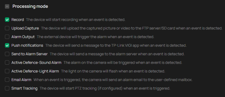 Configure the processing mode.