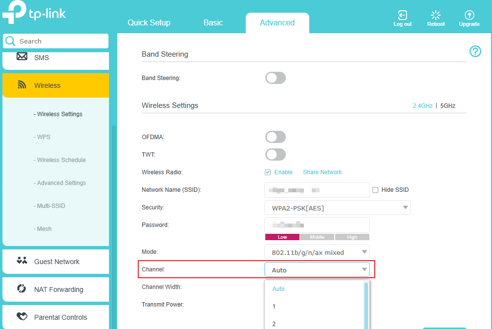 Find channel setting on Advanced->Wireless-> Wireless Settings page to try a few more channels.