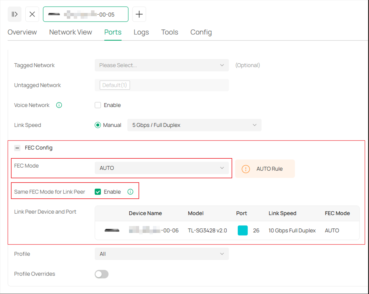 Showcase configuration page of FEC.