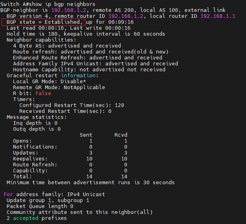 The EBGP Connection Between Switch A and Switch B.