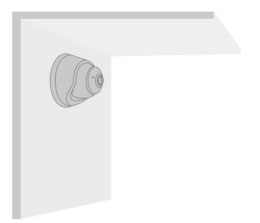 The camera is installed on the wall under the eaves.